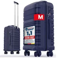 GENTOR Koffer Reisekoffer Hartschalenkoffer Travel Trolley Rollkoffer Handgepäck 4 Rollen TSA-Schloss Dunkelblau M