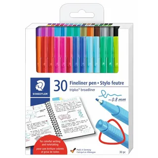 STAEDTLER Triplus Broadliner Pen, Triangular Barrel, 0.8mm Line, Assorted Colors, 30 Pack