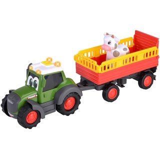 Dickie Toys ABC Bauernhof-Traktor Fendti ab 1 Jahr (30 cm) - Fendt Trecker mit Buntem Tier-Transporter und Kuh, Spielzeug-Fahrzeug mit Licht und Sound zur Förderung der Motorik für Kleinkinder