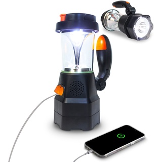 SELBST-SICHER 4in1 LED Laterne aufladbar | Notfallradio | Powerbank | Handyladegerät | SOS-Sirene | optimal bei Stromausfall, Blackout, Camping und Freizeit