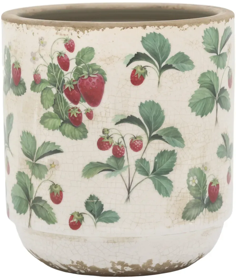 Chic Antique Fraises Übertopf – Keramik-Pflanztopf mit Erdbeer-Dekor, 13 cm, Ø 13 cm