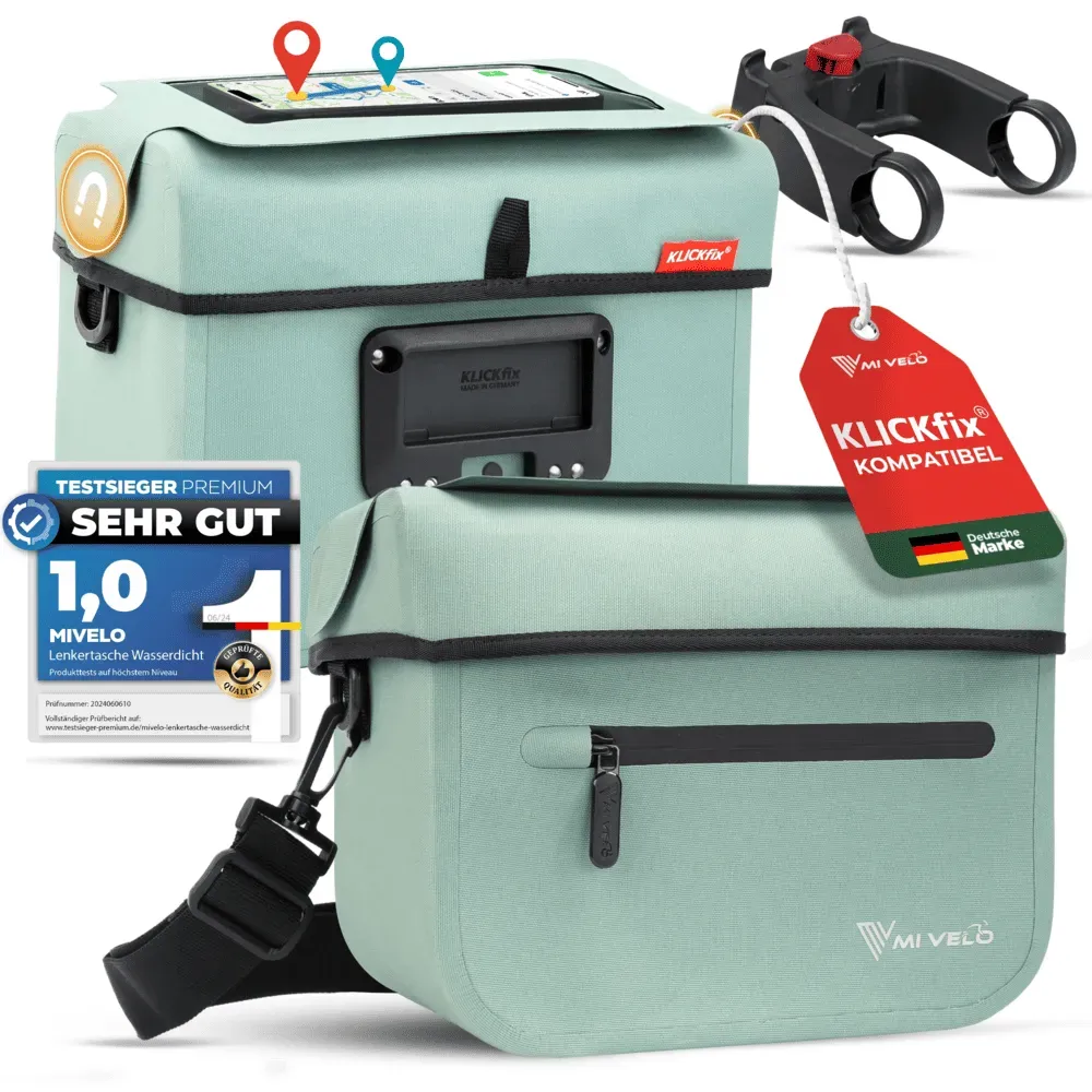 Wasserdichte Lenkertasche mit Handyfach 7L „BOB“ - Mint - Bestseller,oft gekauft