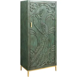 Riess Ambiente Massives Highboard Peacock - 170cm - grün - Mangoholz 3D-Schnitzerei Pfau-Design antik Stauraum Eisen Schnitzereien Handmade