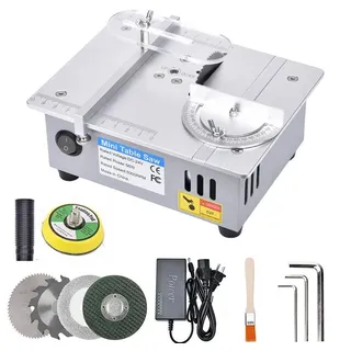 minenice Mini Tischkreissäge, Tischkreissäge Klein mit Bandschleifer, 300W Multifunktionale Tragbare Präzisions DIY Miniatur Tischkreissägen mit 4 Klingen, 0,1-30mm Sägeblatt für Holzhandwerk,