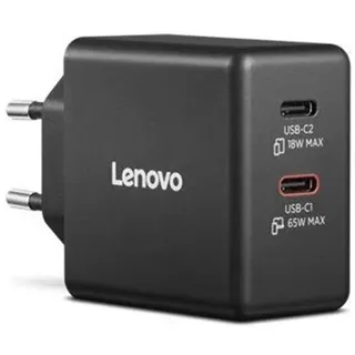 Lenovo Dual USB-C 65W GaN - Wechselst Adapter - 65 W Notebook Netzteil Schwarz