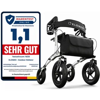 eloneo Outdoor Rollator Aluminium faltbar mit Sitz Silber
