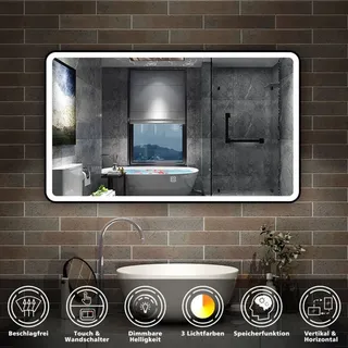 Aica Sanitaire - Touch Badspiegel led Wandspiegel Badezimmerspiegel Beleuchtung Beschlagfrei Kalt/Warmwei dimmbar 100 x 60cm