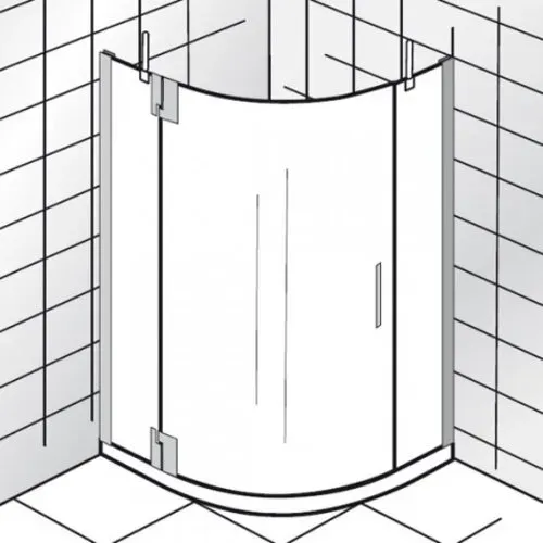 HSK K2P Runddusche, 3-teilig, 100x100 cm, Türanschlag links, Radius 55 cm, 2153100550, 2153100550-L-41-50, Duschkabine: Chromoptik: ESG klar