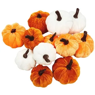 MOFIC 12 Stück künstliche Kürbisse, verschiedene Größen, künstlicher Samt, Ernte-Kürbis-Set, Braun, Orange, Weiß, Schaumstoff-Kürbis-Dekorationen für Herbst, Erntedankfest, Halloween (C)