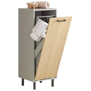 SoBuy Wäscheschrank mit ausklappbarem Wäschesack Holz Metall Naturgrau BZR132-NG
