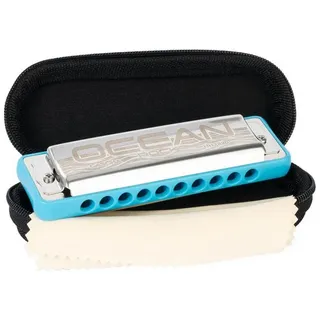 Cascha Ocean Rock Mundharmonika C-Dur in Blau | Professionelle, diatonische 10-Loch Mundharmonika | Hochwertige Stimmzungen aus Phosphor-Bronze | Mit Softcase und Putztuch, C Dur