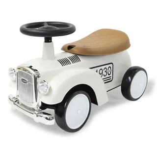 Jamara 464010 Rutscher Classic Car-Kofferraum unter der Sitzfläche, Flüsterreifen, Scheinwerferattrappen, Rutscherfahrzeug, weiß