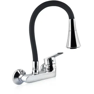 Küchenarmatur Schwarz Wasserhahn flexibler Auslauf Wandarmatur schwenkbar