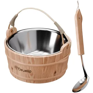Dewello Dewello® Saunaeimer inkl. Kelle mit Edelstahleinsatz, Fassungsvermögen ca. 3 Liter, Hemlock-Holz, Bambusstreben