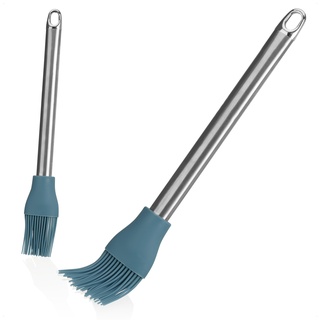 com-four® 2x Backpinsel aus Silikon - Glasurpinsel für die Küche - Koch- und Backhilfe zum Glasieren und Bepinseln - Zubereitungshilfe für Torten (2x Backpinsel blau)
