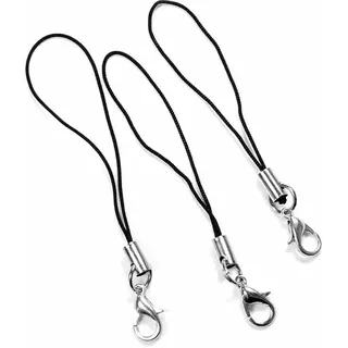 Handyanhänger/Handykette in schwarz mit Karabiner in silberfarben platiniert 10 Stück von Vintageparts DIY-Schmuck