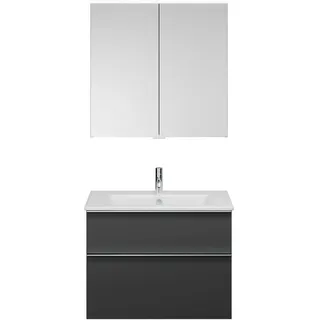 burgbad Eqio Badmöbel-Set 82 cm mit Keramik-Waschtisch Slim und Unterschrank mit Griffleiste G0251, mit Spiegelschrank, Badmöbel,