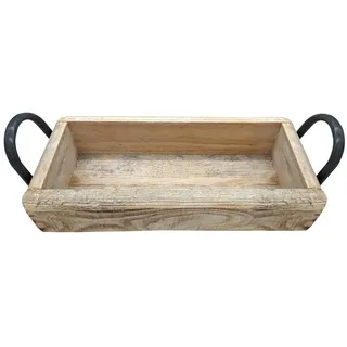 Spetebo Holzschale Ziegelform mit Griffen - 35 x 14 cm - Vintage Deko Schale Aufbewahrungs Box Backstein Form