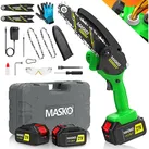 MASKO Akku-Kettensäge Mini Kettensäge 800W Elektrische Motorsäge mit Automatischem Ölsystem, Inkl. Koffer, 2x 4000mAh Akkus, 2x extra Ersatzketten & Handschuhe, 8000mAh Handkettensäge für Astschnitte & Holzarbeiten grün|schwarz