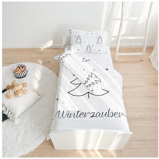 MTOnlinehandel TRAUMHELDEN Winter Babybettwäsche 135x100 FLANELL / BIBER , 1 Kissenbezug 40x60 + 1 Bettbezug 100x135 cm ☆ Weihnachtsbettwäsche Sterne Tannenbaum ☆ Hochwertige Kinder-Bettwäsche Wintermotiv