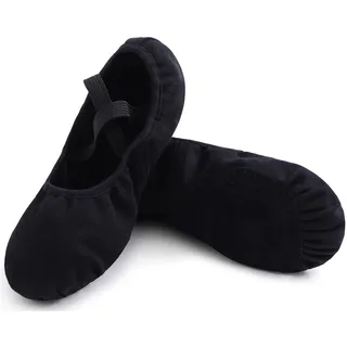 Uniuni Leinen Ballettschuhe Damen Ballettschläppchen Mädchen Geteilte Ledersohle Ballerina Schläppchen Tanzschuhe Kinder Ballett Schuhe Elastische Gymnastikschuhe Weiche Tanzschläppchen Schwarz 41 - 41 EU