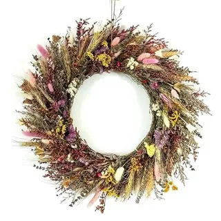 Trockenblumenkranz Türkranz Natürliche Trockenblumen Türkranz 46 cm, Getreidekranz Herbst Ernte Kranz Handgefertigt mit 100% Trockenblumen Kränze für Tür Fenster Wand Kamin Hochzeit Deko (M)
