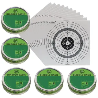 Luftgewehr Diabolo RWS Basic Line Flachkopf Diabolos, Kal. 4,5 mm, 2.500 Stück + 10 original ShoXx.® Shoot-Club Zielscheiben mit 250 g/m2