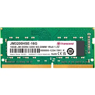 Transcend JetRam 16GB DDR4 3200 SO-DIMM Arbeitsspeicher JM3200HSE-16G 1Rx8, 1.2V, Schwarz)
