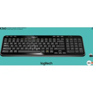Logitech Wireless Keyboard K360, Kabellos, RF Wireless, QWERTZ, Schwarz - Schwarz