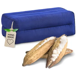 Livasia Block Yogakissen eckig einfarbig modern - 17x34x12cm - Meditationskissen Kapok, Stützkissen Bolster rechteckig, Yoga Pilates Zubehör Nackenkissen, Thaikissen handgefertigt (Blau
