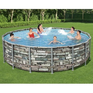 Power Steel Frame Pool Set 488 x 122 cm steinoptik inkl. Filterpumpe