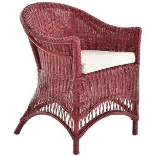 Rattansessel Flechtsessel Natur-Rattan Korbsessel (Bordeaux-Rot, mit Polster)