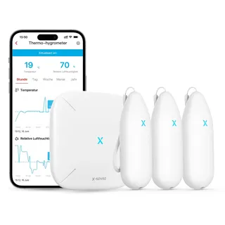 X-Sense WLAN Hygrometer Thermometer Innen, Temperatur- und Luftfeuchtigkeitsüberwachung per App, 500m Reichweite, Kostenfreier Datenexport, kompatibel mit Alexa, 3 Sensoren und 1 Basisstation SBS50