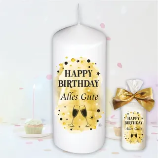 Kerze zum Geburtstag – Happy Birthday – Geburtstagskerze Stumpenkerze mit Spruch