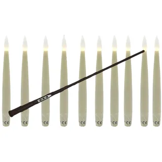 Star-Max LED Kerzen schwebend, 10 Stück, creme, 12,5 cm, mit Zauberstab-Fernbedienung, Timer