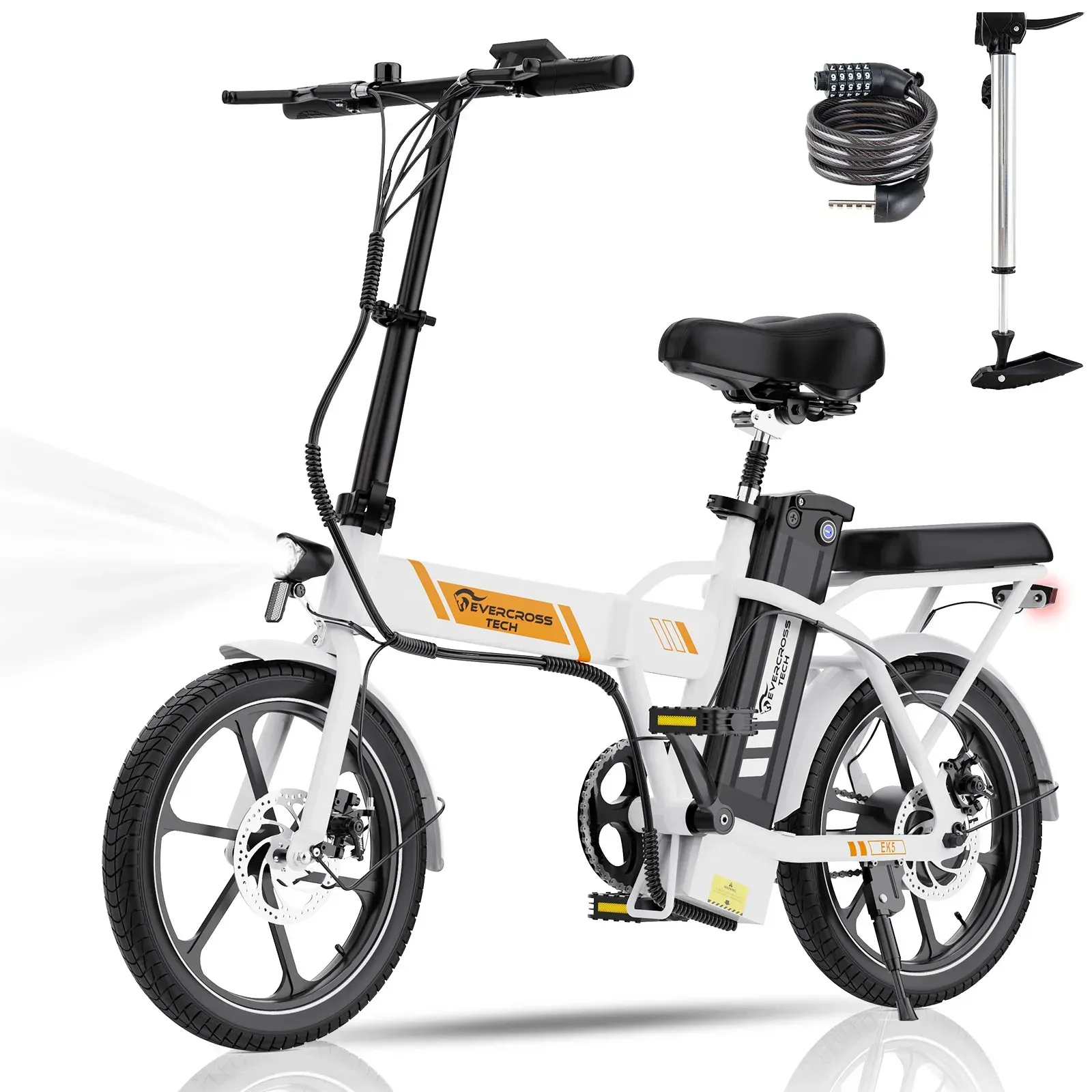 EVERCROSS TECH EK5 Elektrofahrrad für Erwachsene, faltbares E-Bike mit 20-45 km Reichweite, 15/20/25 km/h, 16 Zoll Räder