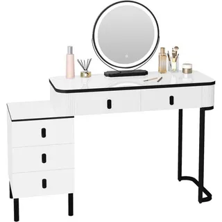 Woltu Schminktisch, Weiß, Schwarz, Holzwerkstoff, Metall, 5 Schubladen, Rechteckig,Rechteckig, 100x126x40 cm, Schlafzimmer, Schminktische