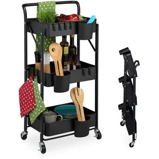 Relaxdays Rollwagen, 3 Etagen, Servierwagen, Küchenwagen Bad & Büro, Rollregal, HBT 89x44,5x29 cm, Bastelwagen, schwarz