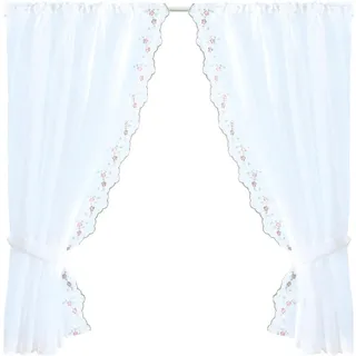 arsvita Gardinenset mit Stangendurchzug "Küche" 4 teilig - Blumen bestickt