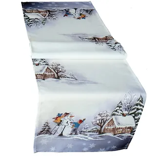 Raebel OHG Tischläufer mit Druckmotiv Kinder mit Schneemann bunt Weihnachten Winter (40 x 140 cm)