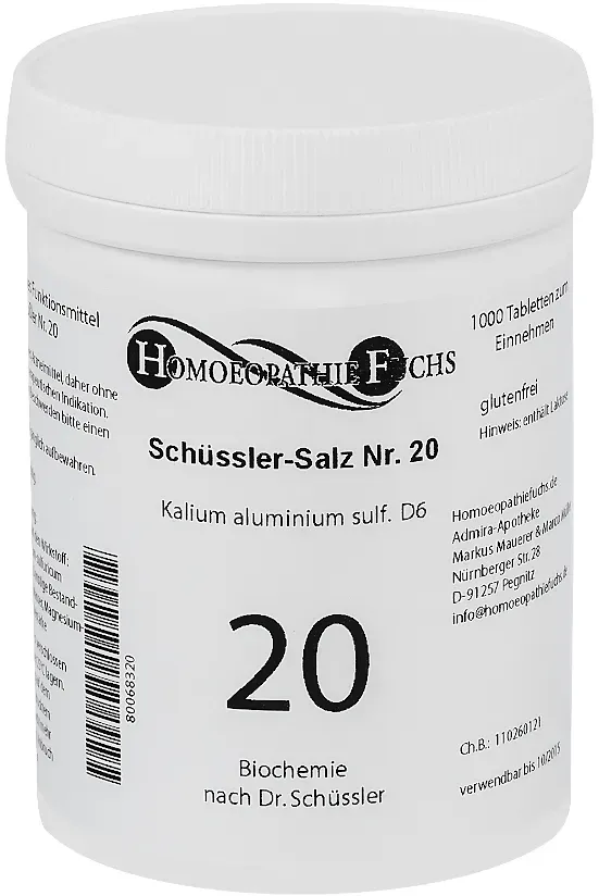 HOMOEOPATHIEFUCHS Schüssler-Salz Nummer 20 Kalium aluminium sulfat D6 1000 St Tabletten