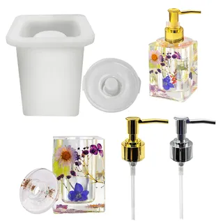 SUPGOMAX Silikonform Pumpespender Harz Formen, Resin Form Seifenspender Casting Formen inkl. 2Pcs Dosierpumpe, 120ml Pumpflasche Harz Silikon Formen für Lotion, Duschgel, Handseife