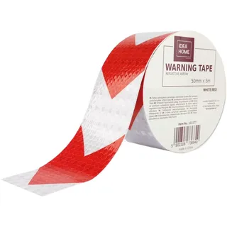 idea-home IDEA HOME Markierungsklebeband 50 mm x 5 m Selbstklebendes Absperrband Gestreiftes Warnband zur Boden und Sicherheitsmarkierung, Reflektierend, Pfeil, Weiss/Rot