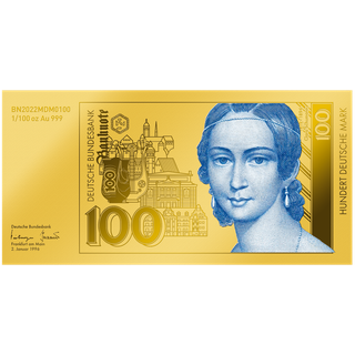 Die Deutsche-Mark-Banknoten in Gold gewürdigt – Start: „100 D-Mark“!