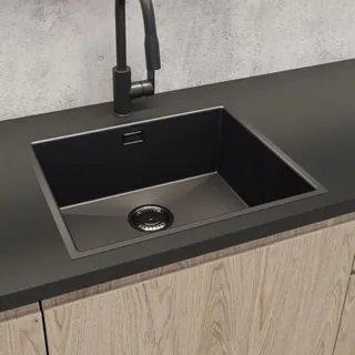 OLTENS Stalvask Edelstahl-Spülbecken 54 x 44 cm, Küchenspülen, schwarz