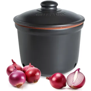 Römertopf Frische-Topf MAXI 2,8 Liter - Zwiebeltopf Keramik - Atmungsaktiver Ton hält Gemüse länger Frisch - Ideale Luftzirkulation - Schwarz