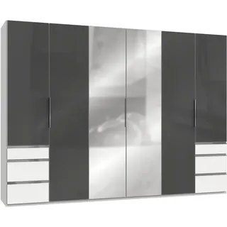 Level 300 x 216 x 58 cm weiß/Grauglas mit Glas- und Spiegeltüren