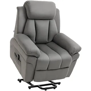 Homcom Sessel mit Aufstehhilfe, Elektrischer Relaxsessel, Neigebarer TV-Sessel mit Fernbedienung, Fernsehsessel, Kinosessel aus Samt, Hellgrau 93 x 96 x 105 cm