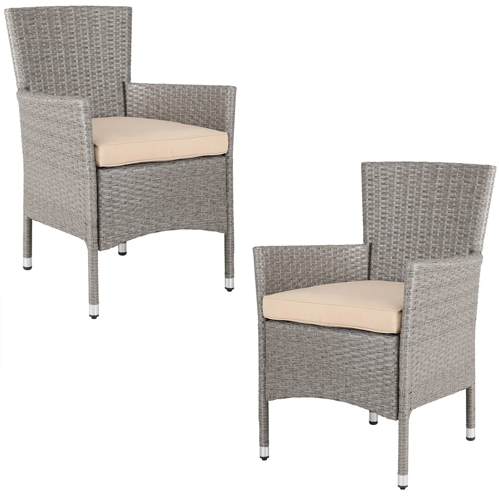 Polyrattan Gartenstuhl 2er-Set Creme/Beige stapelbar