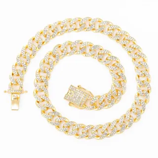 HCMA 13 mm Miami Cuban Chain Link Silberfarbene Halsketten 2-reihig voller Iced Out-Strass-Armband-Set für Männer Hip Hop-Ketten